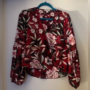 Bar III Floral Wrap Blouse - Red and Black